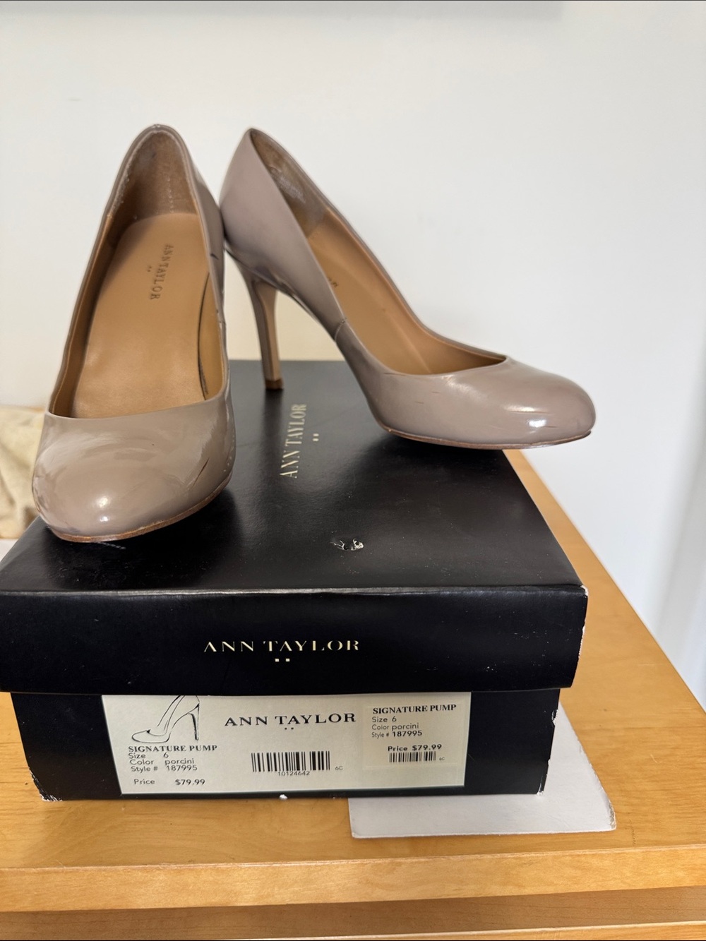 Ann Taylor Patent Leather Nude-Taupe Stiletto Pumps